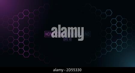 Futuristic glowing hexagon honeycomb grid. Purple and blue cyber background or pattern for modern hi-tech design. Vector illustration. EPS 10 Stock Vector