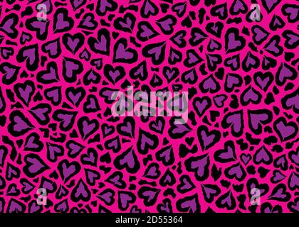 Pink Leopard skin pattern design. Abstract love shape leopard print vector illustration background. Wildlife fur skin design illustration for print, Stock Vector
