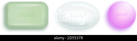 Soap bar with foam and bubbles isolated vector illustration on white background. Soap foam for lather. Vector illustration Stock Vector