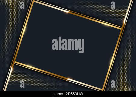 Abstract navy blue background with golden square frame Stock Vector
