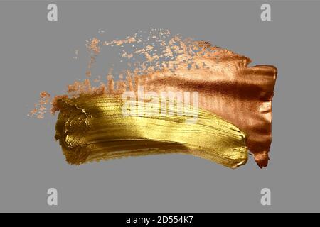 hand drawing gold brush stroke paint spot on a gray background Stock Vector