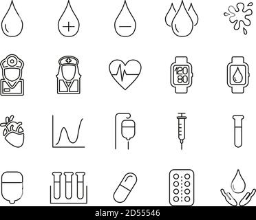Blood Preassure Or Blood Icons Thin Line Set Big Stock Vector