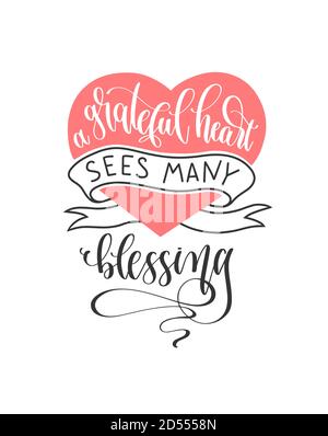 a grateful heart sees many blessings hand lettering poster, motivation and inspiration positive quote Stock Vector