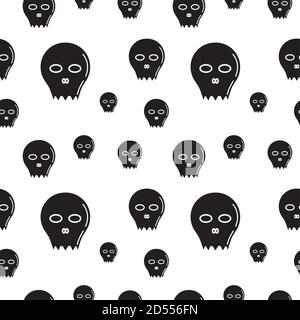 Black skull shape vector illustration in white color background. Seamless pattern design template. Stock Vector