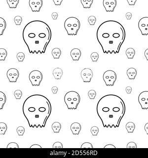 Skull texture vector illustration. Seamless pattern design template. Black outline design style in white color background. Stock Vector