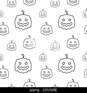 Pumkins texture vector illustration. Seamless pattern design template. Black outline design style on white color background Stock Vector