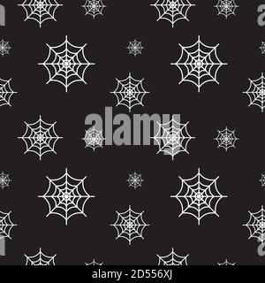 White cobweb texture vector illustration on black color background. Seamles pattern design template. Stock Vector