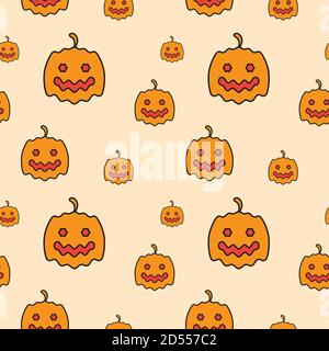 Pumkins texture vector illustration. Seamless pattern design template.  Orange color theme background Stock Vector
