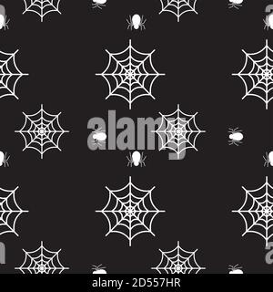 Spider and cobweb texture. Seamless pattern design template. Monochrome, Black and white color theme. Vector illustration Stock Vector