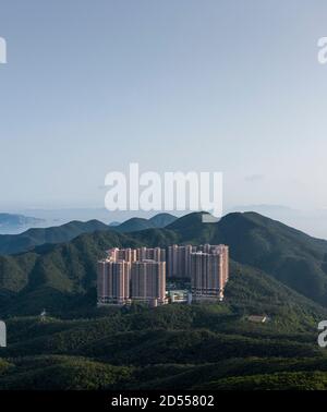 Views Over Hong Kong skyline from Jardines Lookout, near Mt Butler on Hong Kong Island. Stock Photo