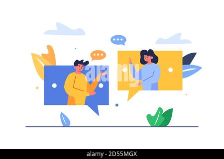 The guy and the girl correspond with each other Stock Vector