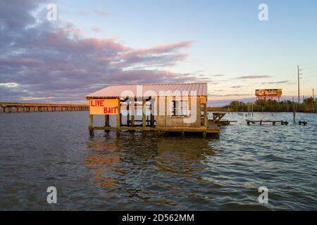 Live bait shack on the Mobile Bay causeway Stock Photo