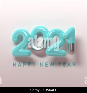 3d rendering 2021 year, greeting card holiday christmas and new year, Horizontal modern illustration. Stock Photo