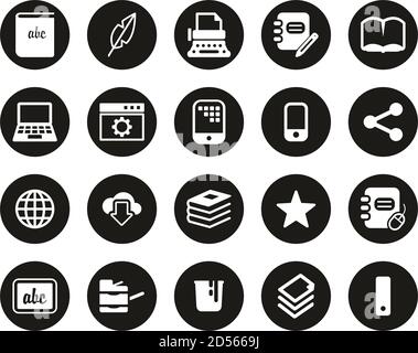 Book Publishing Icons White On Black Flat Design Circle Set Big Stock Vector