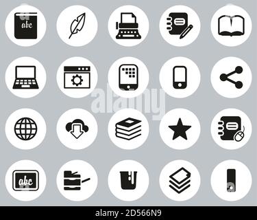 Book Publishing Icons Black & White Flat Design Circle Set Big Stock Vector