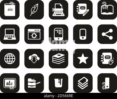 Book Publishing Icons White On Black Flat Design Set Big Stock Vector