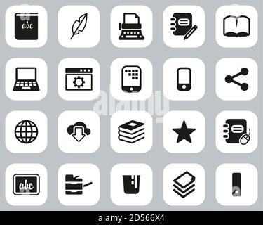 Book Publishing Icons Black & White Flat Design Set Big Stock Vector