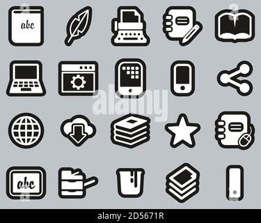 Book Publishing Icons White On Black Sticker Set Big Stock Vector