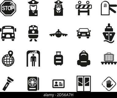 Border Crossing Icons Black & White Set Big Stock Vector