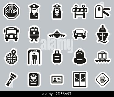 Border Crossing Icons Black & White Sticker Set Big Stock Vector