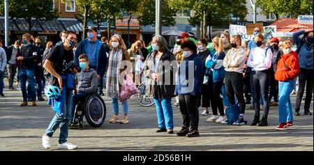 Braunschweig, Germany, September 25., 2020: People gather on the Schlossplatz for the fridays for future demonstration Stock Photo