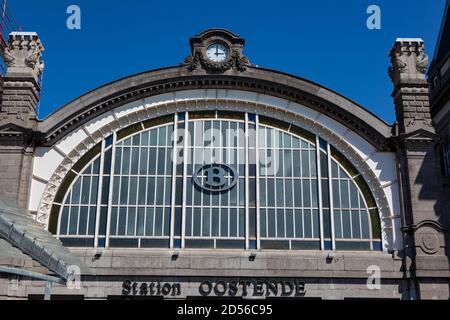 Railway station in Ostend, coastal city in Belgium Stock Photo