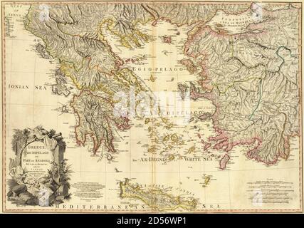 Map of Greece, drawn in 1791 by William Faden, at the scale of 1,350,000 Stock Photo