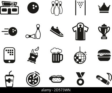 Bowling Or Bowling Alley Icons Black & White Set Big Stock Vector