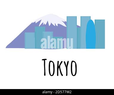 Tokyo landscape with mount Fuji. Hand drawn vector illustration isolated on white background. Stock Vector