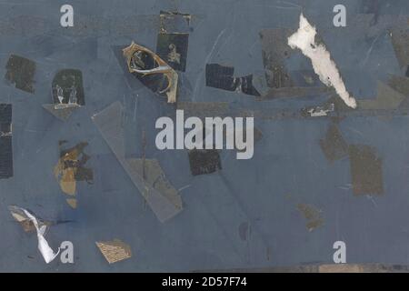 Adhesive tape stains and torn paper stickers background texture. Grunge design element with copy space. Stock Photo