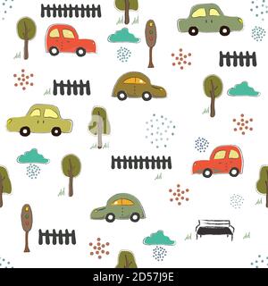 Cute Seamless Pattern with Cars. Stock Vector
