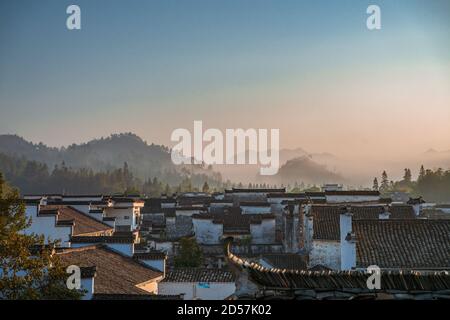 Sunrise view of the architectures in Xidi village,a historic Chinese village in Anhui Province, China. Stock Photo