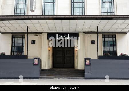 London, UK. - 11 Oct 2020: Sway bar and club in Holborn. The venue was forced to close in March due to coronavirus and remains shut. Stock Photo