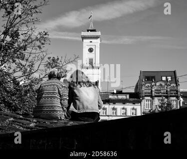 LVIV / UKRAINE - OCTOBER 06, 2018: Warm autumn day in the center of the old town Stock Photo