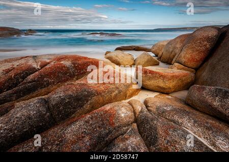 Beautiful view of boulders and beach at Bay of Fires. Stock Photo