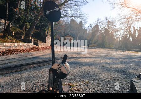 Milies Greece  -The old traditional train station located near the picturesque village named Milies. Stock Photo