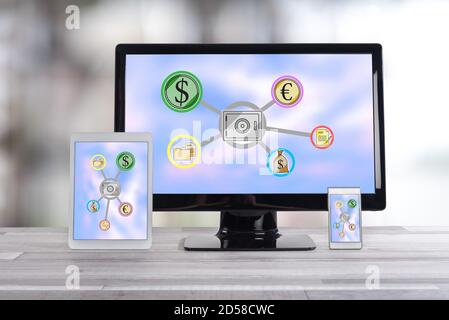 Security concept shown on different information technology devices Stock Photo
