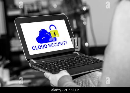 Tablet screen displaying a cloud security concept Stock Photo