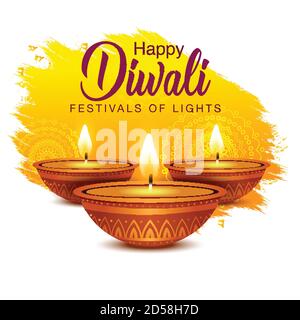 happy Diwali Indian festival simple greeting card. vector illustration Stock Vector