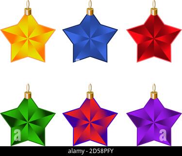 Set of colorful stars for Christmas and New Year decoration on transparent background Stock Vector