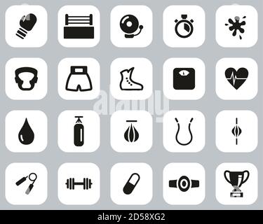 Boxing Sport & Equipment Icons Black & White Flat Design Set Big Stock Vector