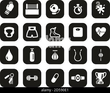 Boxing Sport & Equipment Icons White On Black Flat Design Set Big Stock Vector