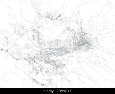 Satellite view of Sarajevo the capital and largest city of Bosnia and Herzegovina. Map streets and buildings of the city Stock Vector