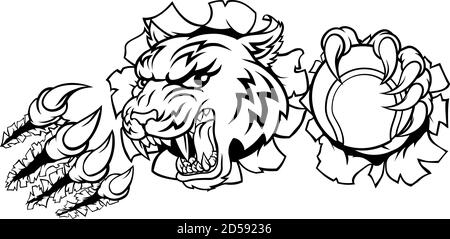 Tiger Tennis Player Animal Sports Mascot Stock Vector
