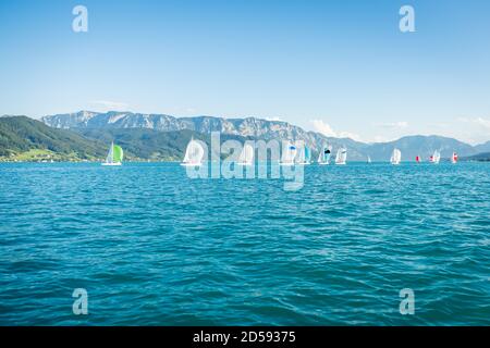 Sailing boats on Attersee, Salzkammergut, Upper Austria, Austria Stock Photo