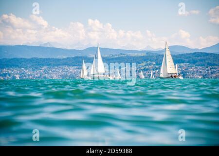 Sailing boats on Lake Zurich, Switzerland Stock Photo