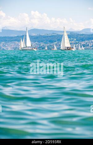 Sailing boats on Lake Zurich, Switzerland Stock Photo