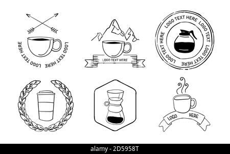 Logo cafe set collection for template banner hand drawing sketch white isolated background Stock Vector