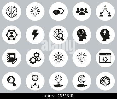 Brainstorming Or Idea Icons Black & White Flat Design Circle Set Big Stock Vector