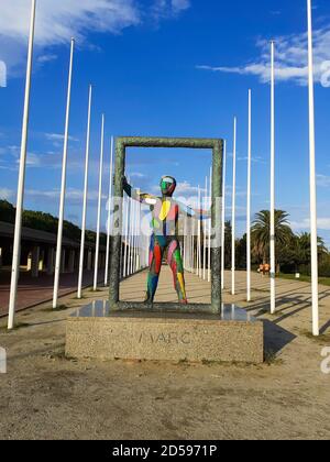 'El Marc' (the frame), sculpture by Robert Llimós, a tribute to his son Marc, a replica of the sculpture located in Atlanta. Stock Photo